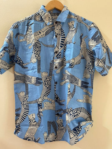 Sphynx Cat Print Cotton Classic Half Shirt for Men - Powder Blue