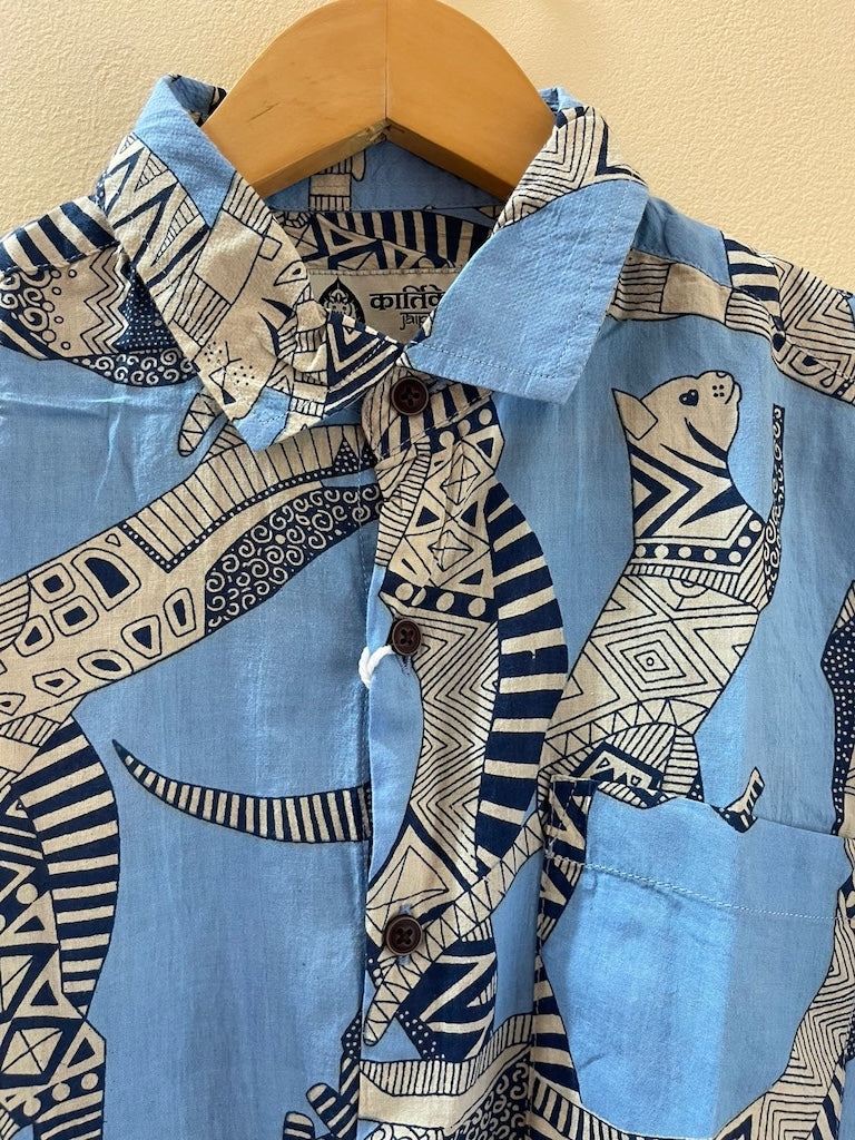 Sphynx Cat Print Cotton Classic Half Shirt for Men - Powder Blue