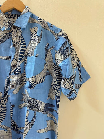 Sphynx Cat Print Cotton Classic Half Shirt for Men - Powder Blue