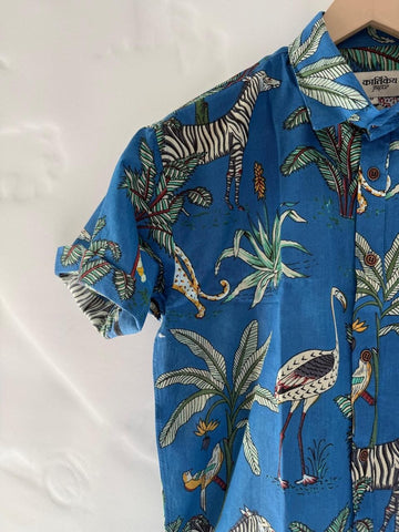 Blue Jungle Print Vintage Shirt by Kartikeya Jaipur