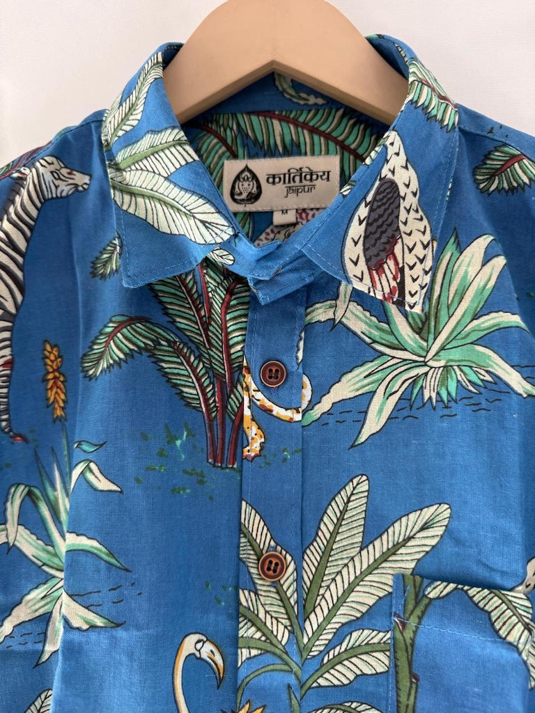 Blue Jungle Print Vintage Shirt by Kartikeya Jaipur