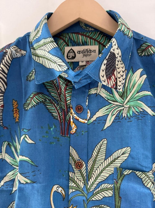 Blue Jungle Print Vintage Shirt by Kartikeya Jaipur