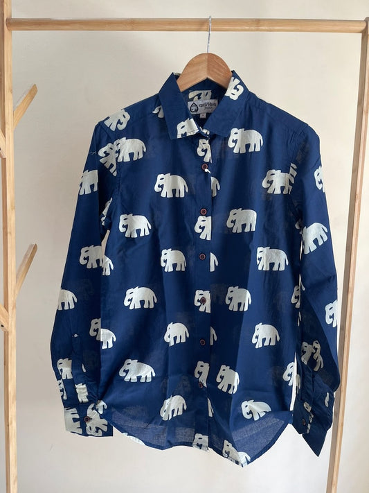 Classic Bold Elephant Print Cotton Shirt for Women FS