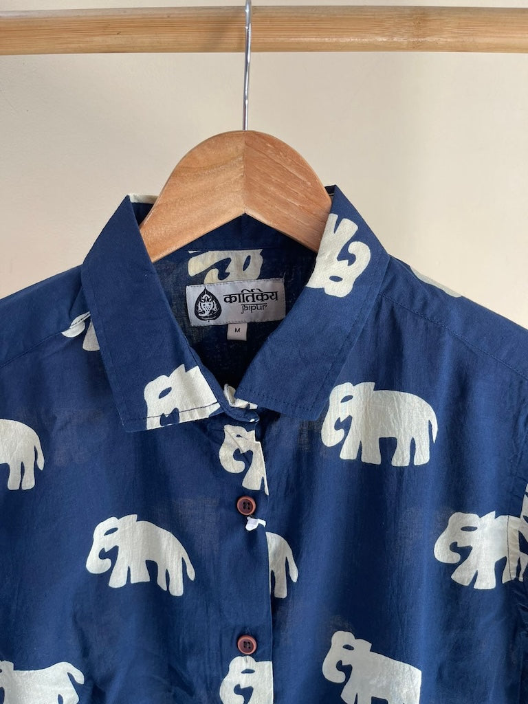 Classic Bold Elephant Print Cotton Shirt for Women FS