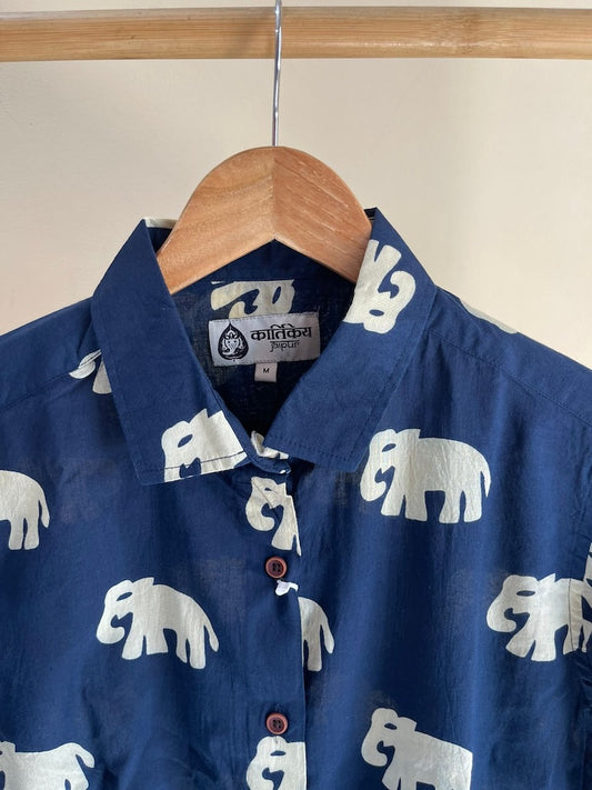 Classic Bold Elephant Print Cotton Shirt for Women FS