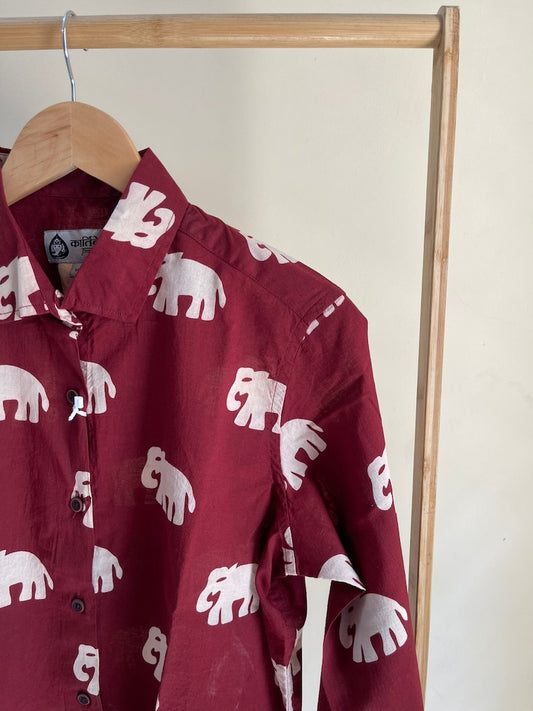 Classic Bold Elephant Print Cotton F/S Shirt for Women