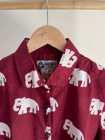 Classic Bold Elephant Print Cotton F/S Shirt for Women