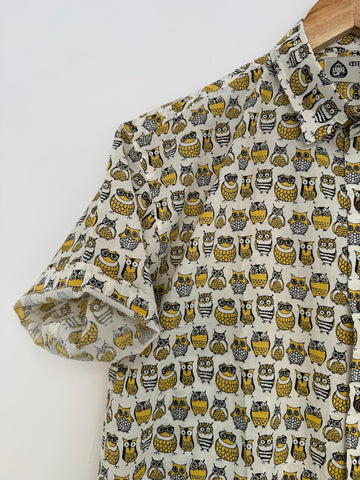 Cute Small Owl Print Cotton Shirt for Mens