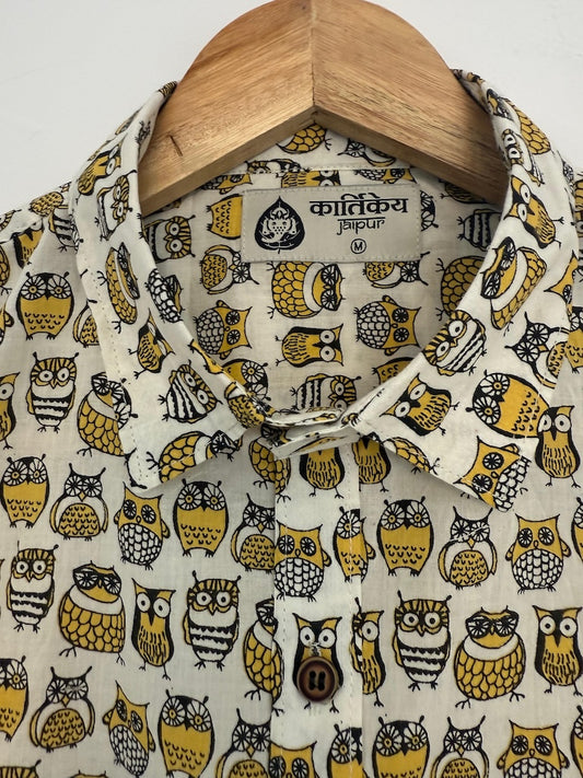 Cute Small Owl Print Cotton Shirt for Mens