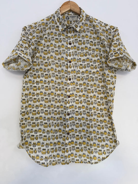 Cute Small Owl Print Cotton Shirt for Mens