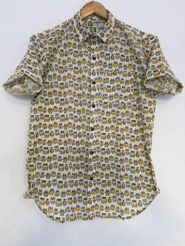 Cute Small Owl Print Cotton Shirt for Mens