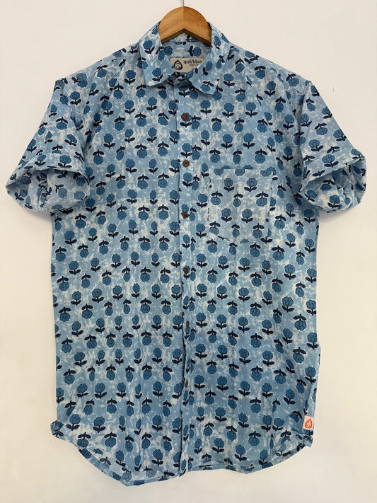 Natural Indigo Cotton Shirt for Men