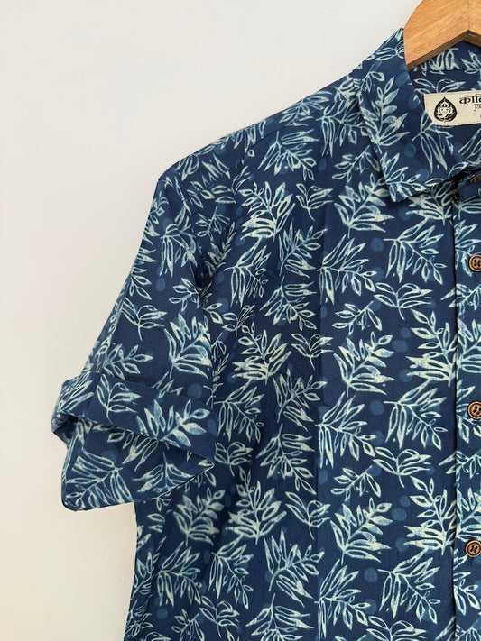 Indigo Print Cotton Shirt for Mens