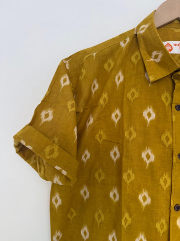 Kartikeya Jaipur Classic Ikat Print Cotton Shirt - Mustard