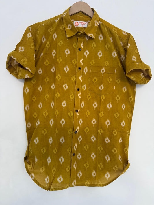 Kartikeya Jaipur Classic Ikat Print Cotton Shirt - Mustard