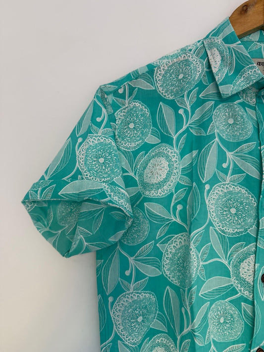 Floral Print Cotton Casual Shirt for Men - SKY