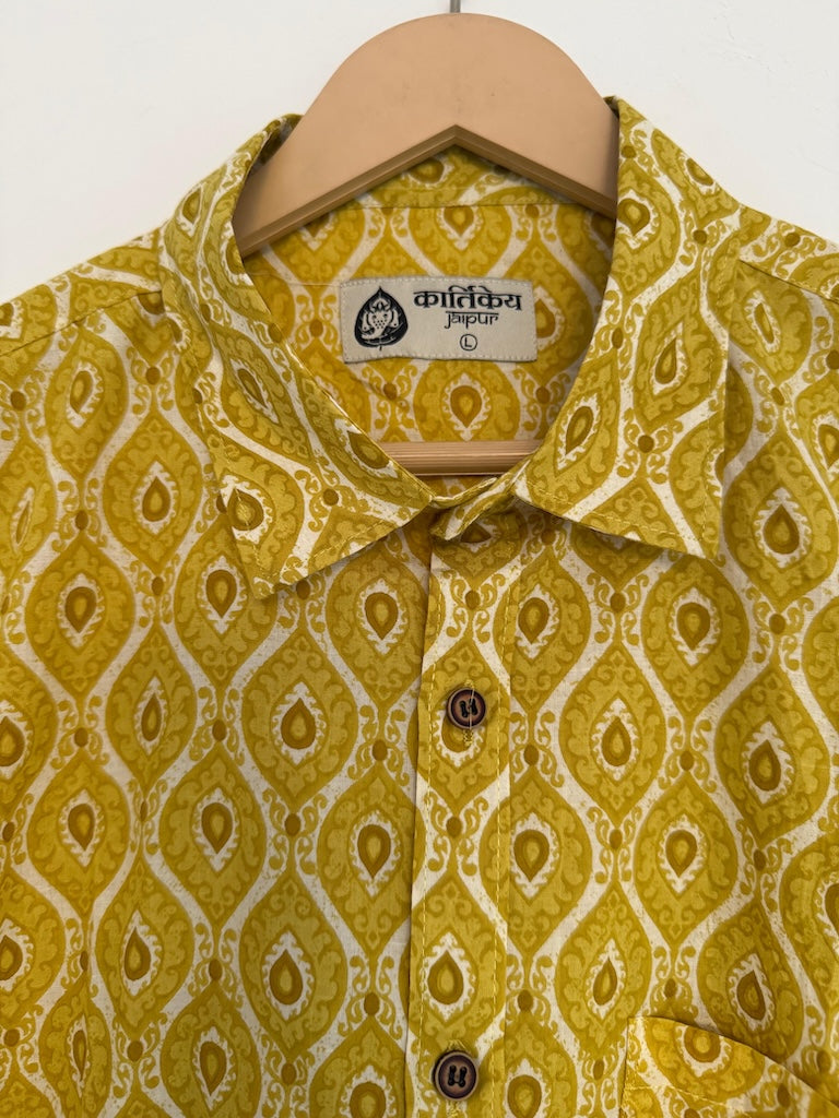 Classic Haldi Print Cotton Shirt for Men