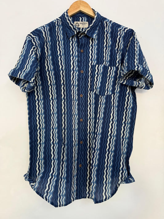 Indigo Print Cotton Casual Shirt for Men