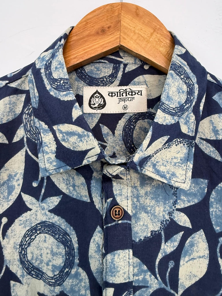 Indigo Print Cotton Shirt for Men