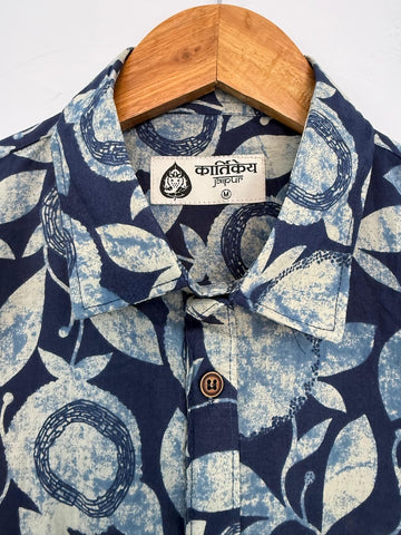Indigo Print Cotton Shirt for Men