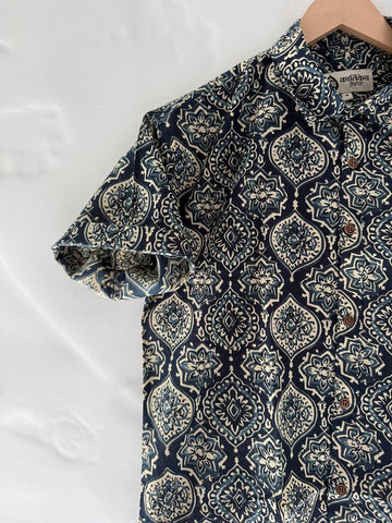 Indigo Print Cotton Half Sleeve Shirt For Men