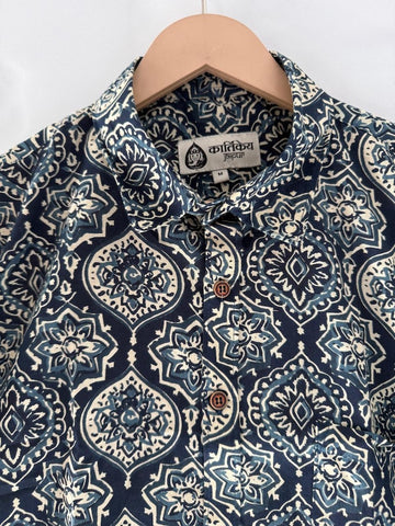 Indigo Print Cotton Half Sleeve Shirt For Men