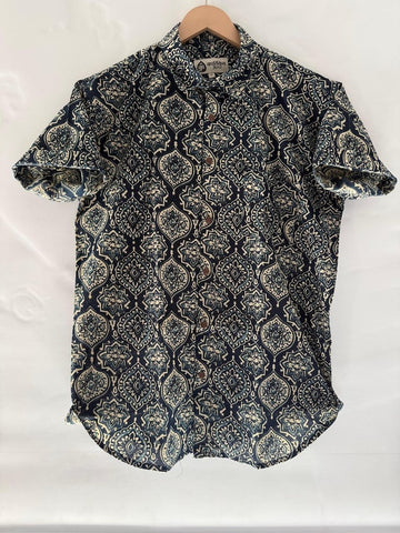 Indigo Print Cotton Half Sleeve Shirt For Men