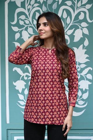 Handblock Cotton Printed Tops For Women