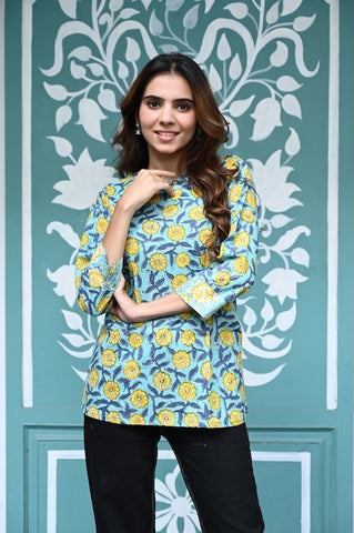 Handblock Cotton Printed Tops For Women