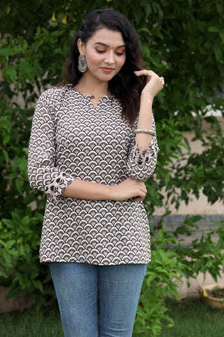 Handblock Cotton Printed Tops For Women