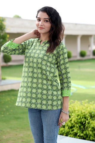 Handblock Cotton Printed Tops For Women