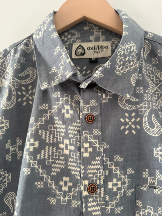 Floral Print Cotton Full Sleeves Shirts for Men - Classic Gray