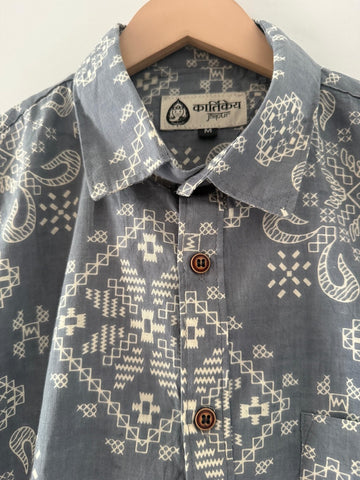 Floral Print Cotton Full Sleeves Shirts for Men - Classic Gray