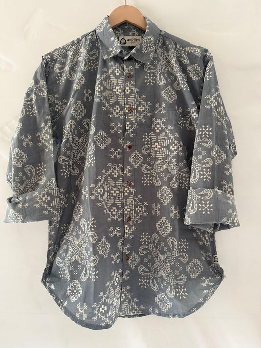 Floral Print Cotton Full Sleeves Shirts for Men - Classic Gray