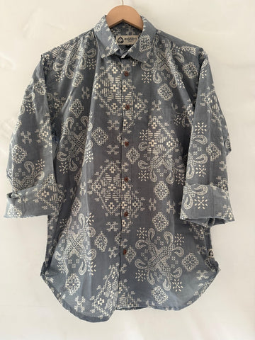 Floral Print Cotton Full Sleeves Shirts for Men - Classic Gray