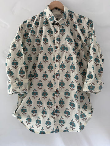 White Floral Print Cotton Full Sleeves Shirts for Men