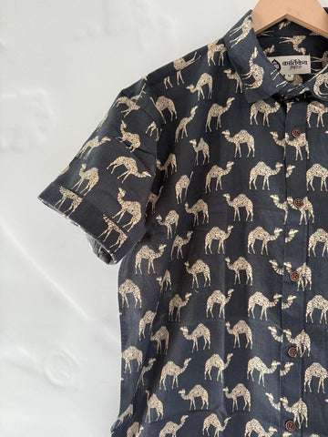 Black Camel Print Cotton Shirt for Men