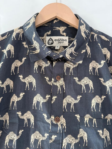 Black Camel Print Cotton Shirt for Men