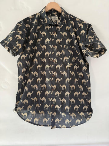Black Camel Print Cotton Shirt for Men