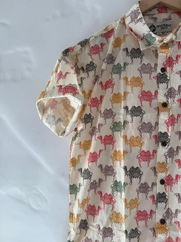 Traditional Camel Print Cotton Shirt for Men