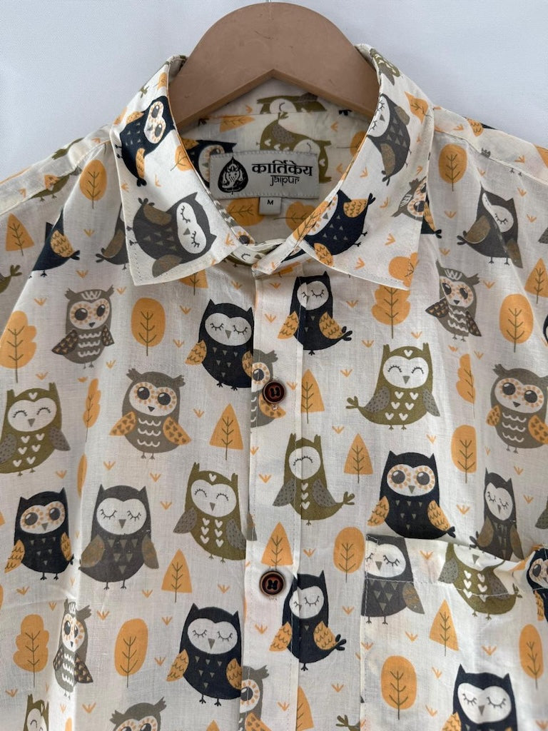 Cute Owl Men's Cotton Shirt - Kartikeya Jaipur