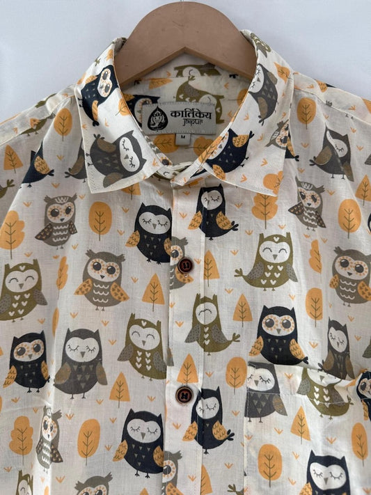 Cute Owl Men's Cotton Shirt - Kartikeya Jaipur