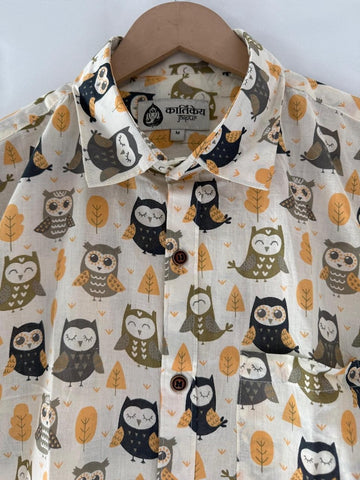 Cute Owl Men's Cotton Shirt - Kartikeya Jaipur