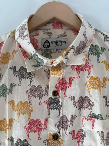 Traditional Camel Print Cotton Shirt for Men