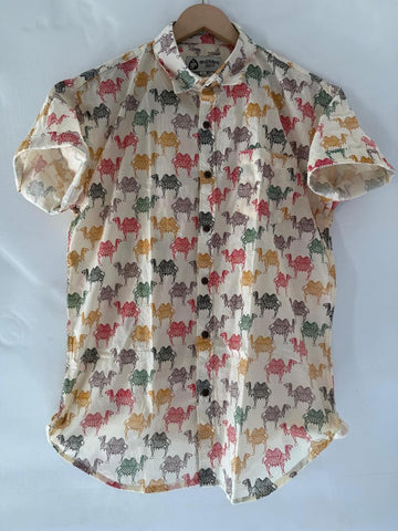 Traditional Camel Print Cotton Shirt for Men