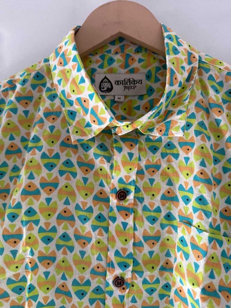 Cute Fish Print Cotton Short Sleeve Shirt for Men