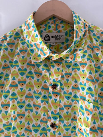 Cute Fish Print Cotton Short Sleeve Shirt for Men