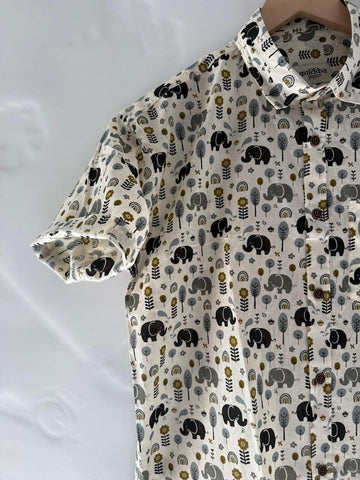 Cute Elephant Print Cotton Short Sleeve Shirt for Men