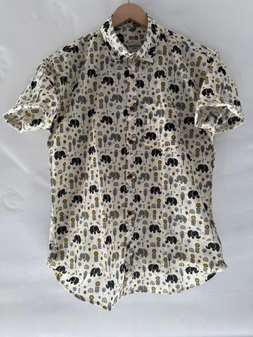 Cute Elephant Print Cotton Short Sleeve Shirt for Men
