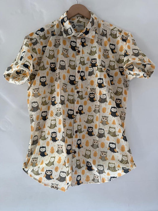 Cute Owl Men's Cotton Shirt - Kartikeya Jaipur